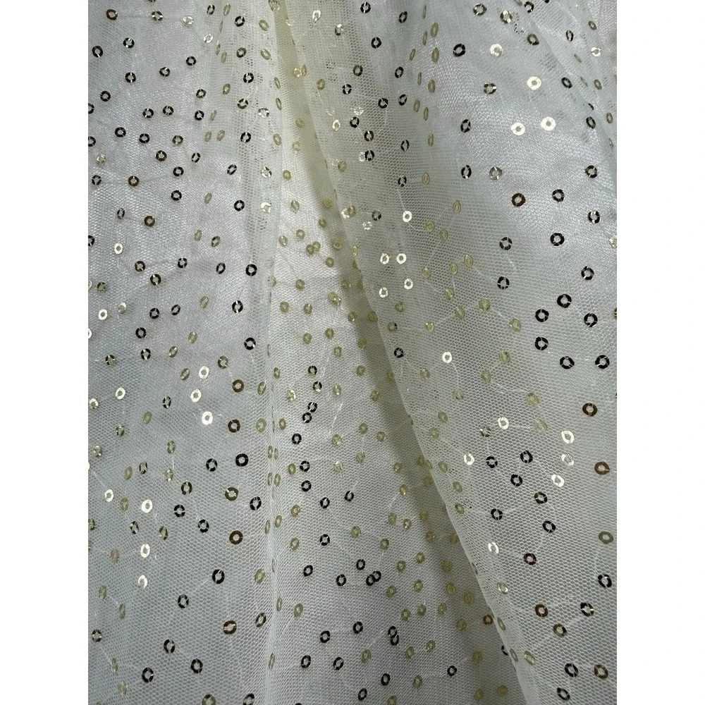 JONA MICHELLE‎ Dress Girls Size 12 Ivory/ White Gold Sequins Bow Holiday EUC